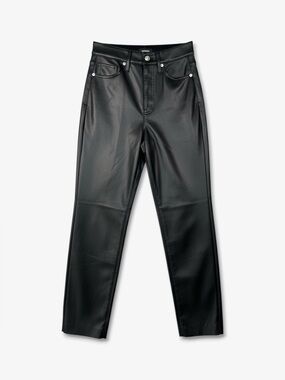 EXPRESS Modern Straight Super High Rise Faux Leather Pants Black 0 Short Casual